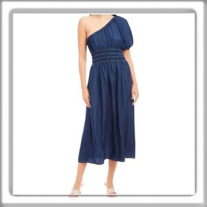 Fifteen Twenty Abilene One-Shoulder Midi Dress Smock Waist Pockets Size Large